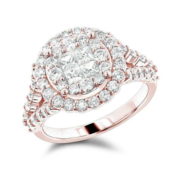 14K Diamond Engagement Ring Princess Cut Round Natural Diamonds (Rose Gold Size 7.5)