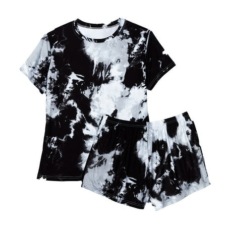 

Women s Pajama Set - Tie Dye Shorts and Short-Sleeved PJs - Grey 2X