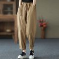 thumbnail image 2 of Ashosteey Women's 100% Linen Pants High Waist Pocket Harem Pants Relax Fit Lantern Cropped TaperedPants Trousers with Elastic Waist, 2 of 9