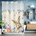 thumbnail image 6 of Easter Rabbit No Hooks Shower Curtain with Snap-in Liner Vintage Watercolor White Pink Blue Floral Leaf Newspaper Texture Shower Curtains for Bathroom, Waterproof, Easy Install, Washable 48"x72", 6 of 9