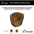 thumbnail image 5 of Champion Sports Catcher's Mitt - Synthetic Leather | Deep Pocket and Scoop Toe Design | Adjustable Wrist Strap Closure | Youth Size: 32" | Regular Fit, 5 of 6
