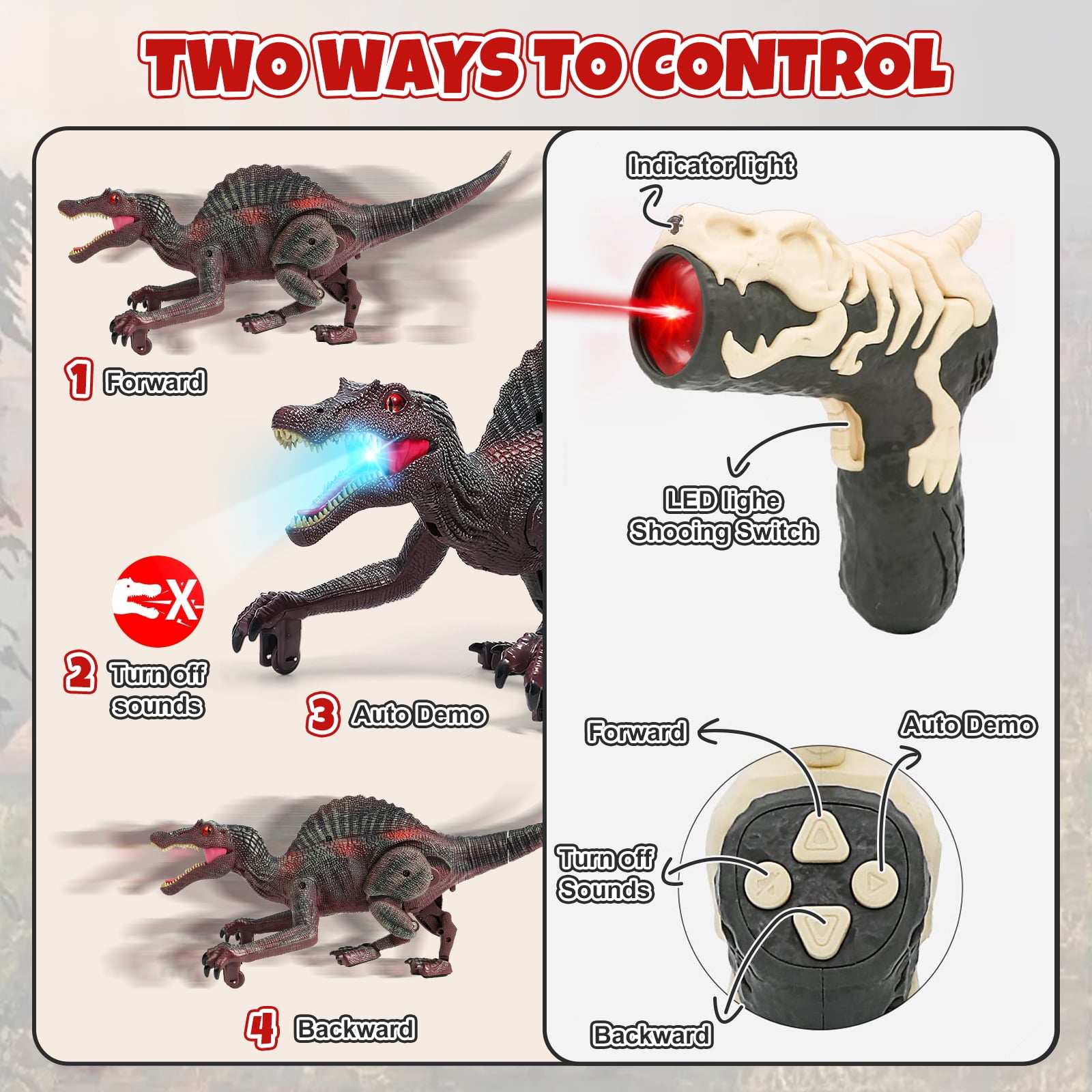 HopeRock Remote Control Dinosaur Toys for Boys 3-6 Years, Electronic RC Spinosaurus Robot Dinosaurs with Spray & Light & Roar, Realistic Walking T-Rex Toys Birthday Gifts for Boys 6-12.