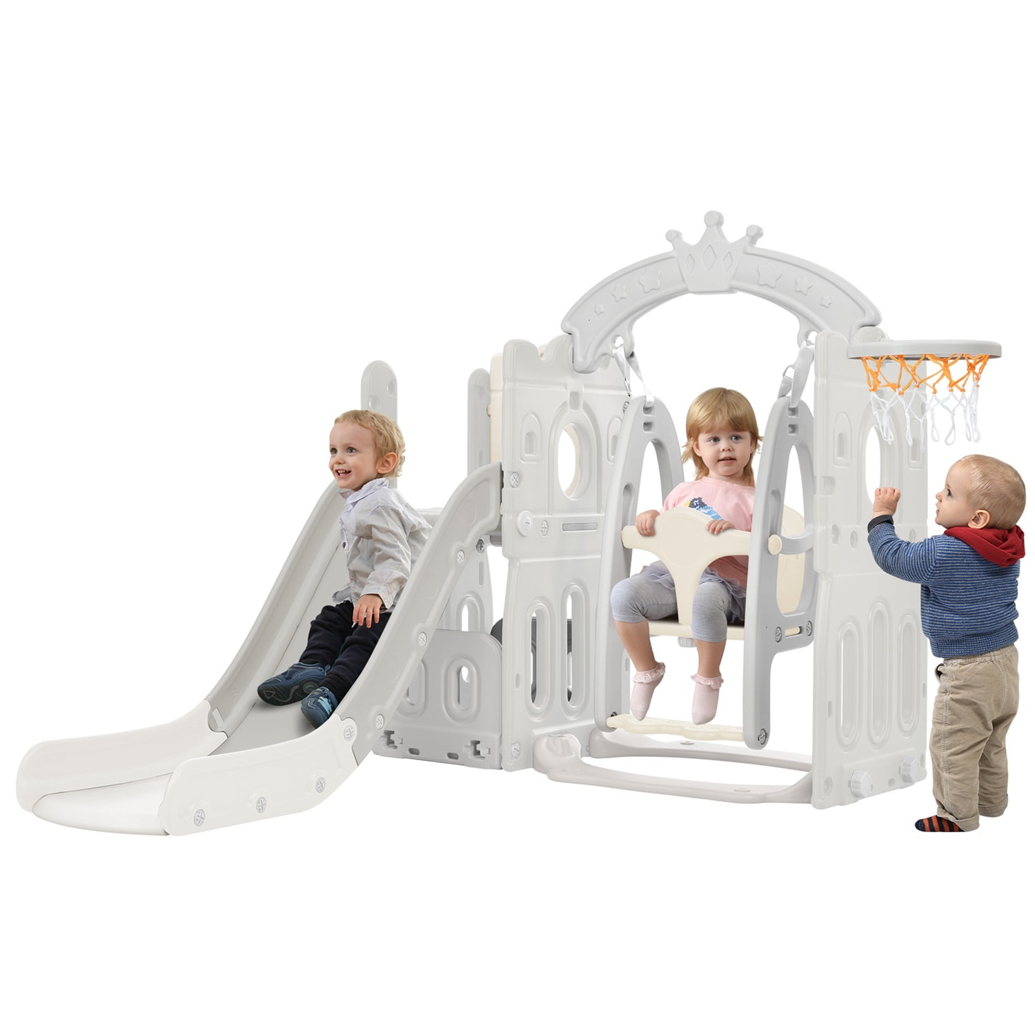 CIPACHO Kids Slide and Swing Set for Toddler Age 1-5, Backyard Baby Playground Toys, Gray