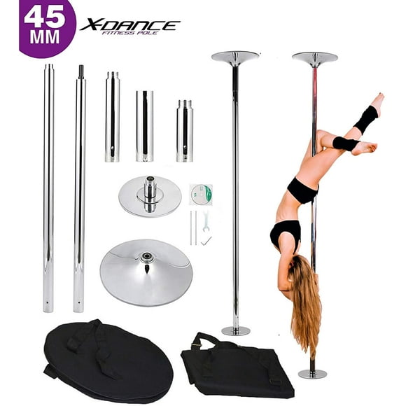 X-Dance Professional Stripper Pole Chrome Spinning Static Exotic Dancing Pole Portable and Removable Height Adjustable 7 to 9 FT 45mm Dance Pole Kit for Exercise Fitness Pole Club Party Pub Home
