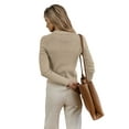 thumbnail image 4 of Seyurigaoka Chic Knit Cardigan for Women Fall Spring Casual Solid Color Long Sleeve Turn Down Collar Zipper Slim Fit Ribbed Clothes Outwear, 4 of 5