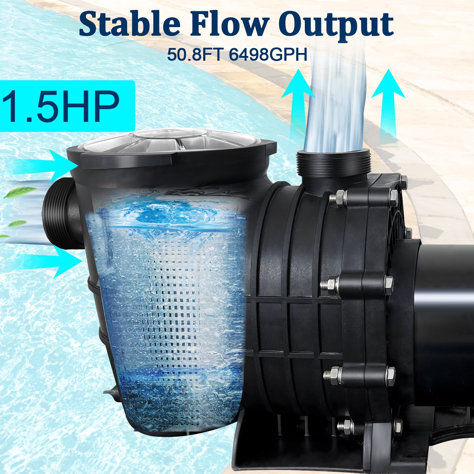 1.5 Hp Pool Pump TOPDEEP - Dual Voltage Inground/Above Ground Pump 6500 ...