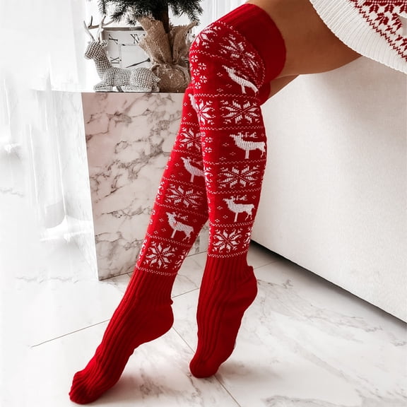 LIZUOJUN Under $5 Christmas Socks for Women Thigh High Socks Gift for Her Christmas Family Gathering Soft Stretch Fabric Comfortable Wear Breathable Knit Lightweight Design, One Size