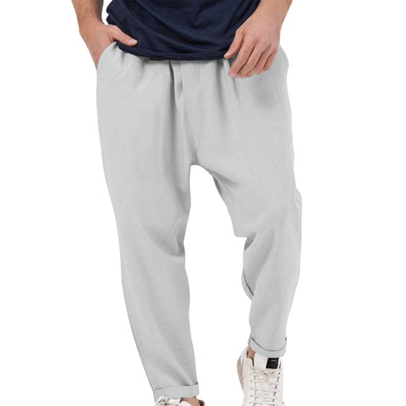 yillto Men’s Casual Pants Elastic Drawstring Waist Pants Loose Straight Leg Long Beach Sweatpants