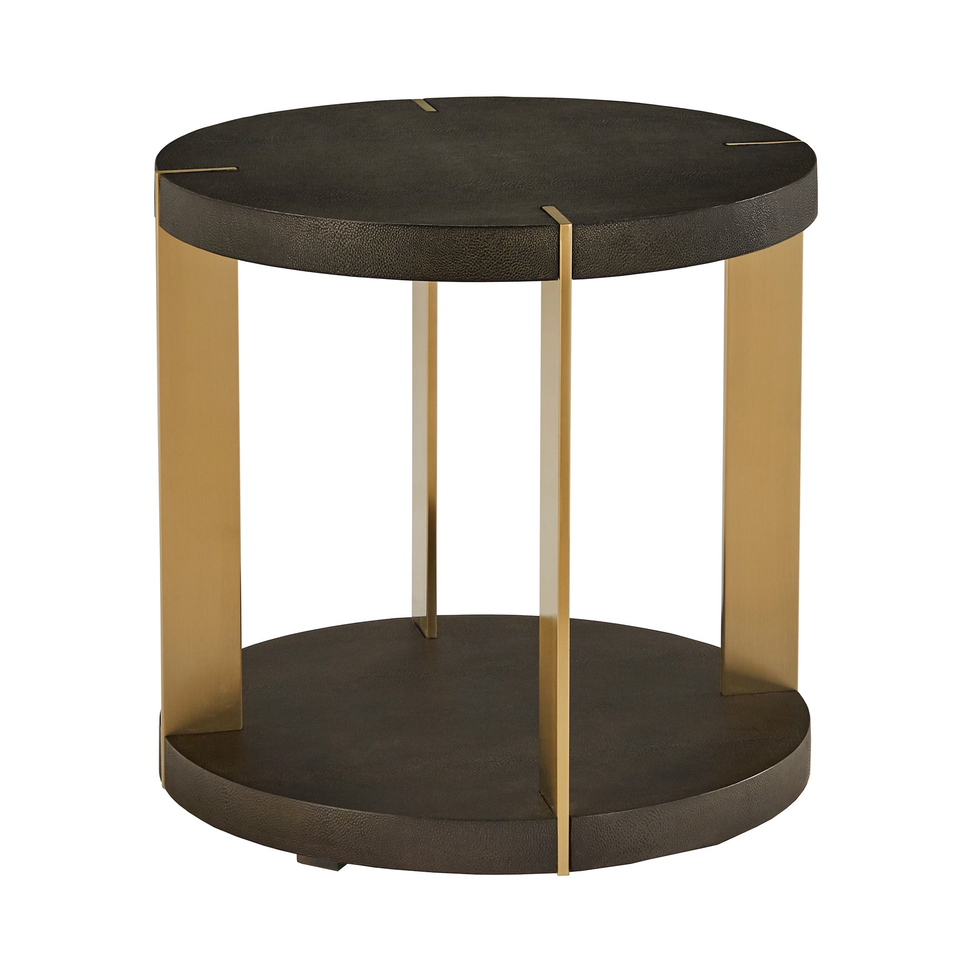 Weston Home Namsos Gold Finish Metal Dark Brown Faux Shagreen Round End Table, Dark Brown