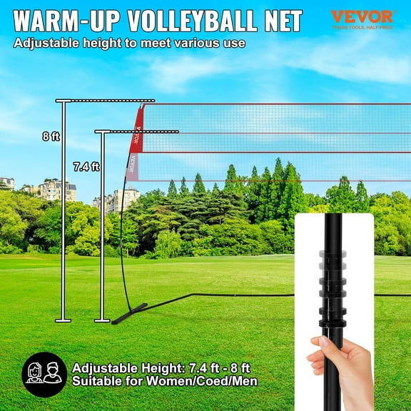 Adjustable Height Volleyball Net for Indoor/Outdoor Use with Carrying Bag