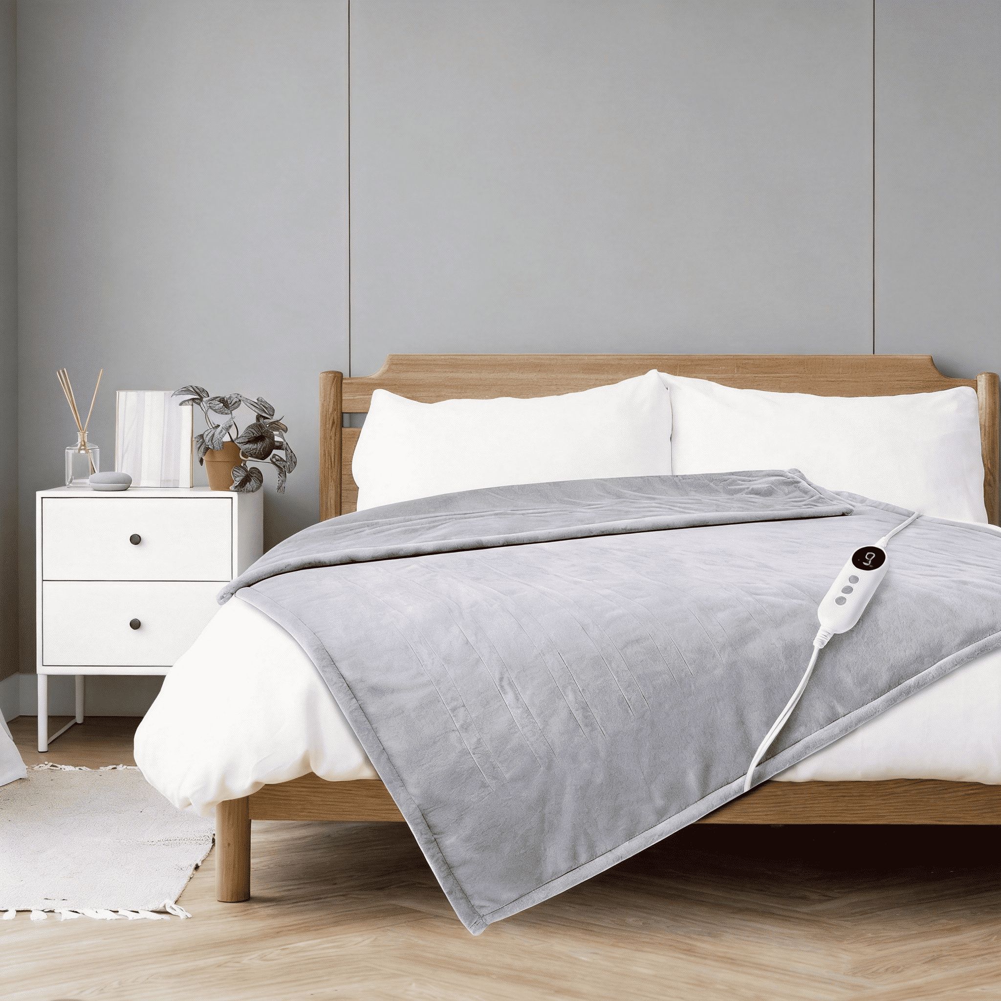 Vccoem Heated Blanket, Light Gray Electric Throw with 9 Heat Settings & Auto Shut-off, 50"x60"