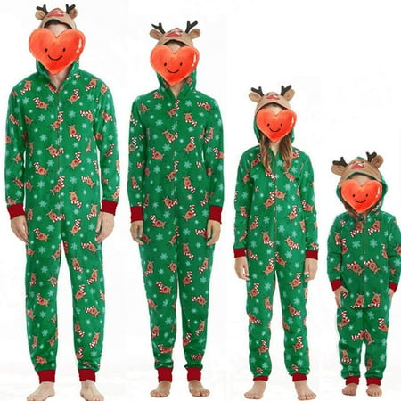 

Sunisery Christmas Family Matching Pajama for Family，Cartoon Print Pattern Hooded One-piece pjs Matching Sets for family