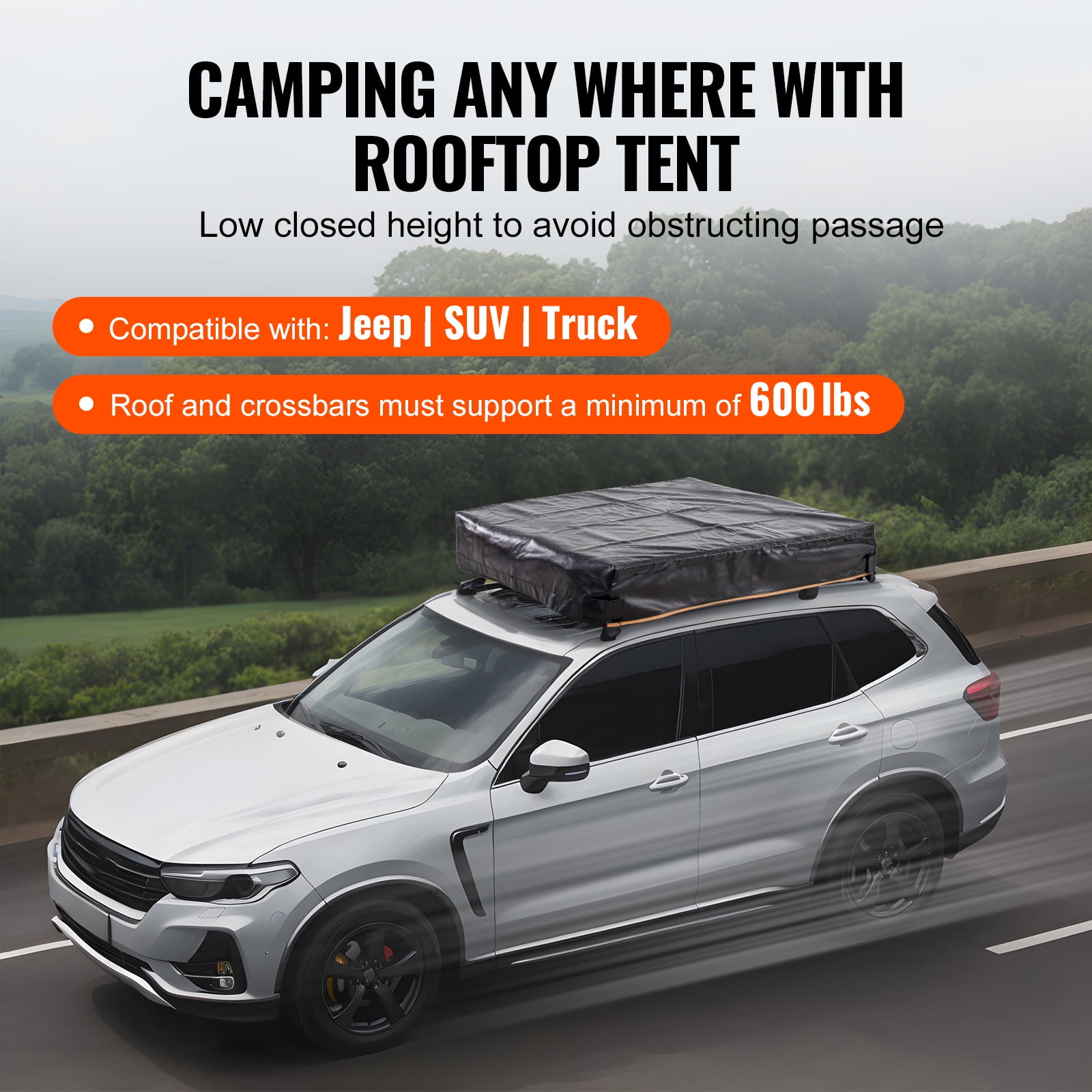 KFFKFF Hard Shell Rooftop Tent, 2-3 Person Foldable Roof Tent with Telescopic Ladder, Mattress, PVC Protective Cover, Water-Resistant for Jeep, SUV, Van, Pickup Truck