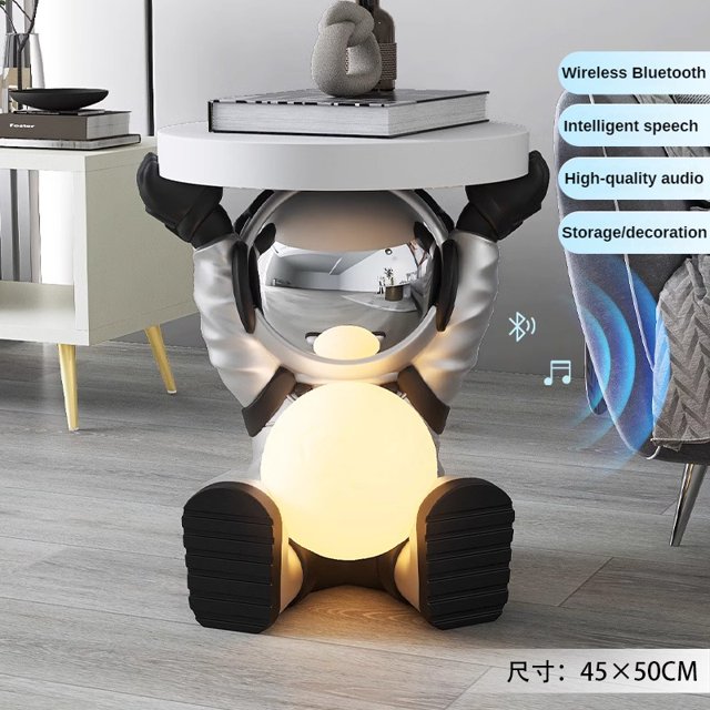 Mesa de centro de pie con astronauta, accesorios para el hogar, mesita de noche, muebles inteligentes, emisor de luz, Altavoz Bluetooth