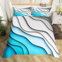 Erosebridal Blue Stripe Comforter Cover Gradient Grey Bed Set, Minimalism Modern Duvet Cover King Size Sea Ocean Theme Bedding Set, Tropical Beach Bedspread Cover Coastal Farmhouse Decor 3pcs