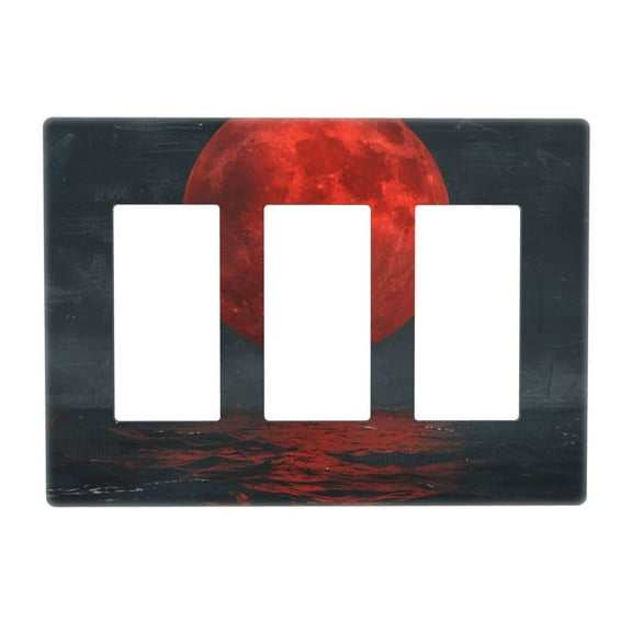 Red Moon Sea Switch Cover Decorative Wall Plate 3-Gang Screwless Standard Size