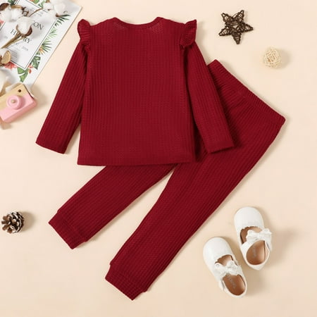 

PatPat Toddler Girls Matching Clothes 2Piece Winter Outfits Set Flutter Sleeve Waffle Plaid Sweatshirts Pullover Top and Long Pants Infant Tracksuits School Girls Sweatsuits Comfy Pajamas Set 1-6T