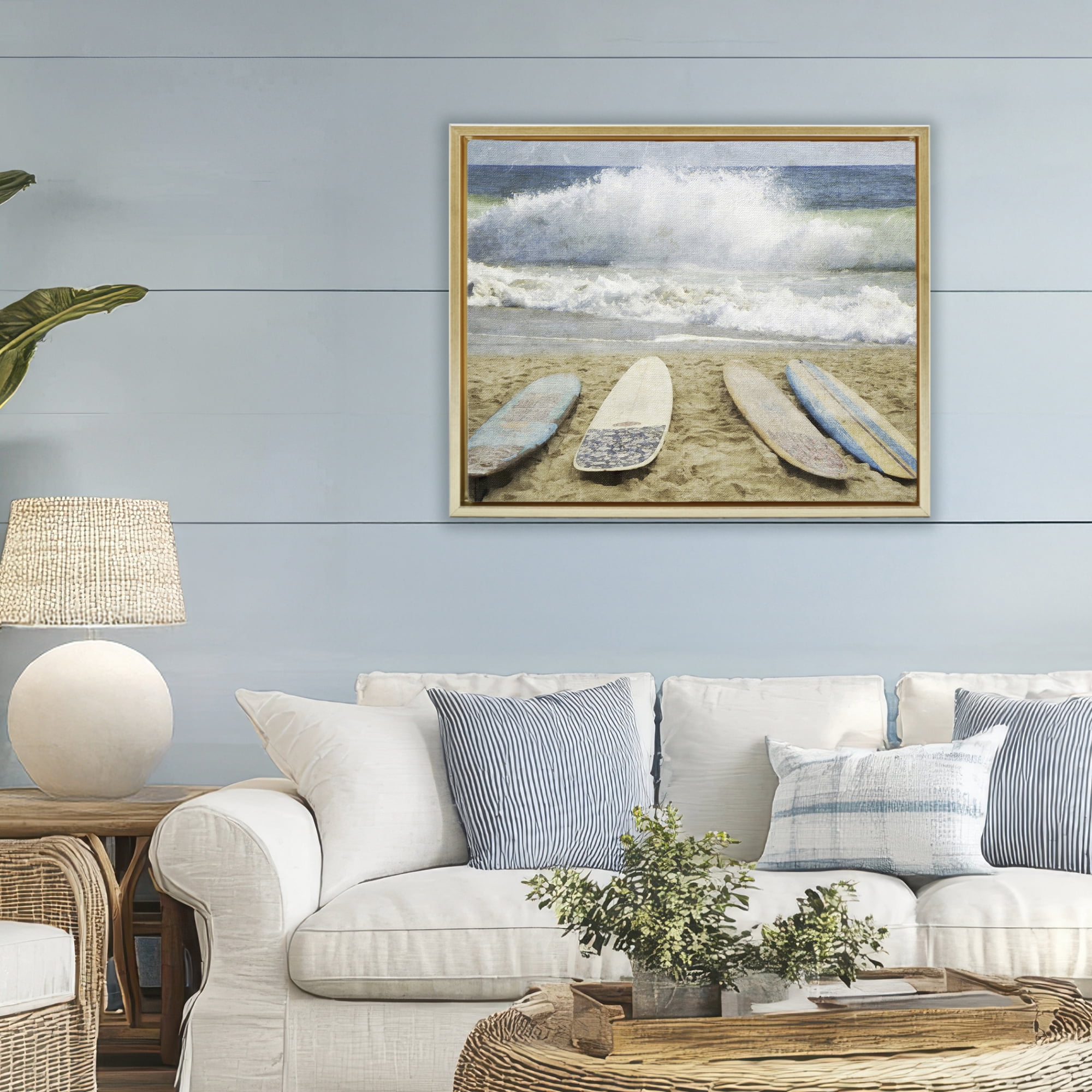 Stupell Industries Surfboards At The Ready Gold Framed Floater Canvas Wall Art, design by Grotto Studios