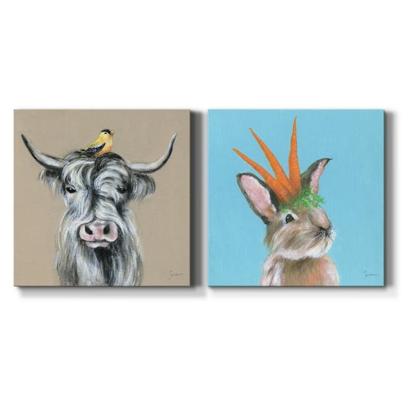 Playful Nature 4 - Premium Gallery Wrapped Canvas - Ready to Hang Set of 2 - 16 x 16 Each