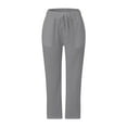 thumbnail image 5 of Bovemsi Casual Pants for Women Fashion Solid Color Cotton Flax Elastic Long Beach Leisure Trousers Linen with Pockets, 5 of 6