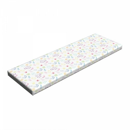 

Nursery Bench Pad Cartoon Drawing Style Baby Elephants Teddy Bears Flowers Butterflies Bees Pattern HR Foam Cushion with Decorative Fabric Cover 45 x 15 x 2 Multicolor by Ambesonne