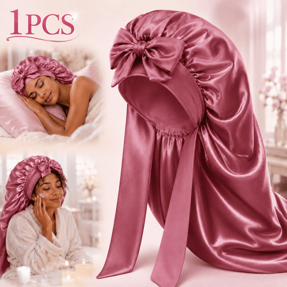 Long Bonnet Satin Hair Silk Bonnet for Sleeping Women, Silky Bonnets for Women with Tie Band, Sleep Cap for Braids Curly Hair