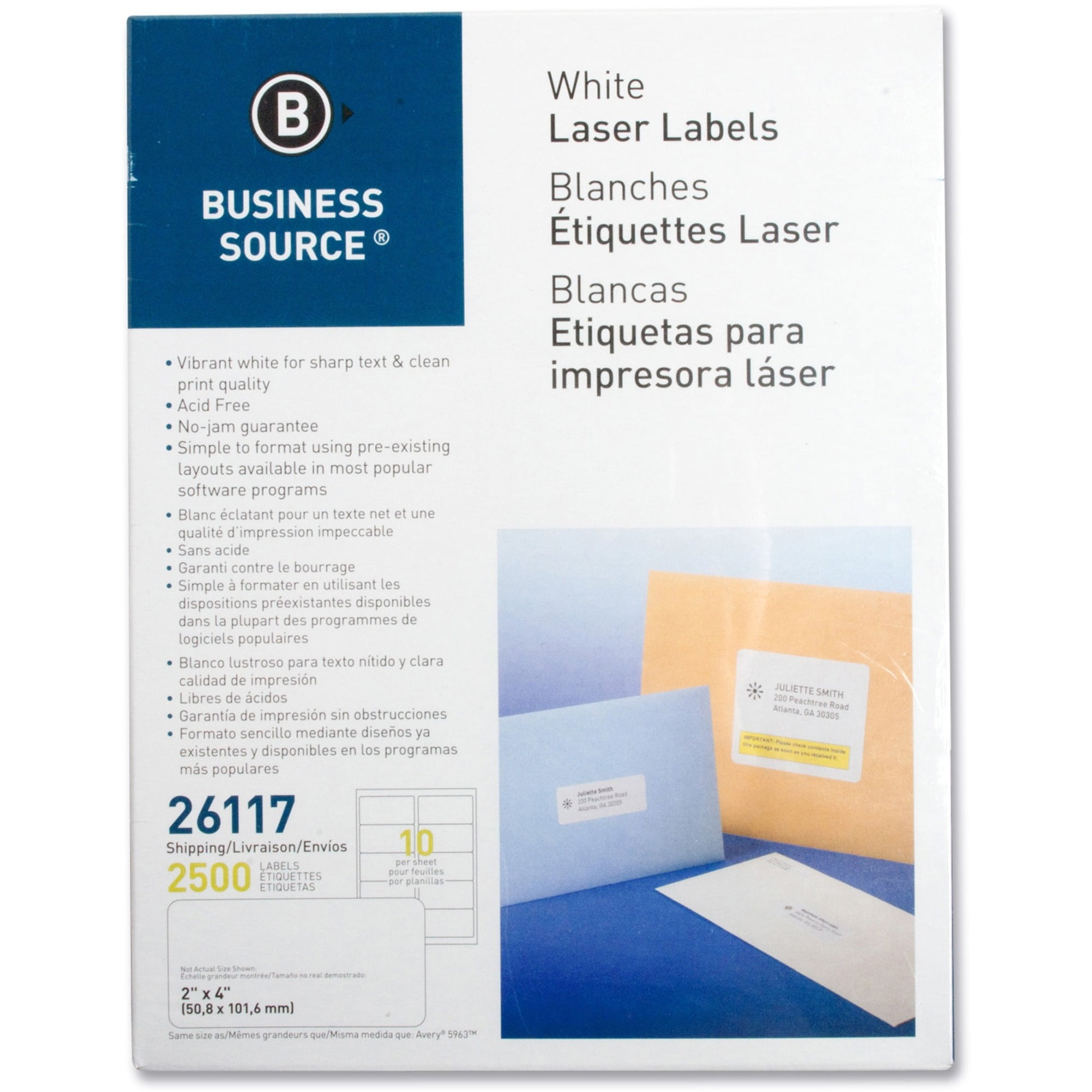 Business Source, BSN26117, Bright White Premium-quality Shipping Labels, 2500 / Pack, White