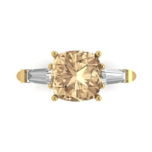 3 ctw 3 Stone Anniversary Ring for Women | Cushion Cut Yellow Moissanite | Hyperallergenic Solid 14K Yellow Gold