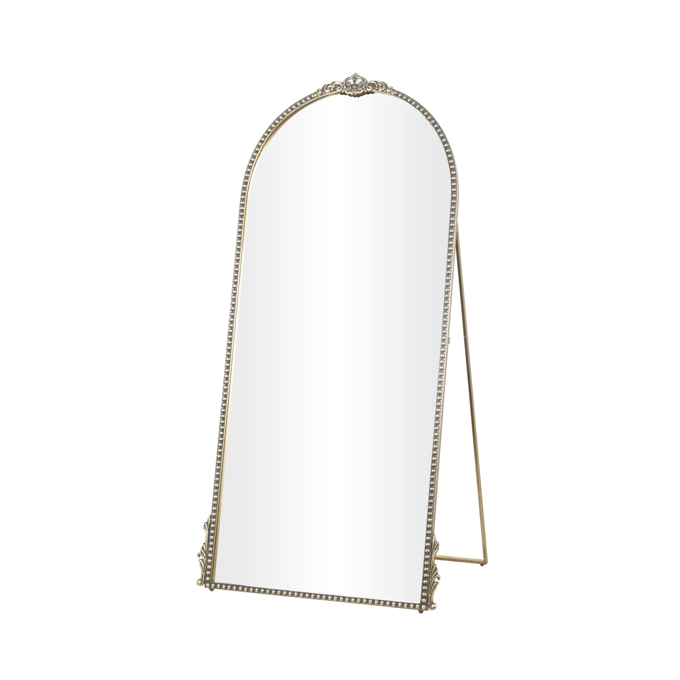 DecMode 31" x 64" Gold Metal Fleur De Lis Ornate Baroque Floor Mirror with Easel