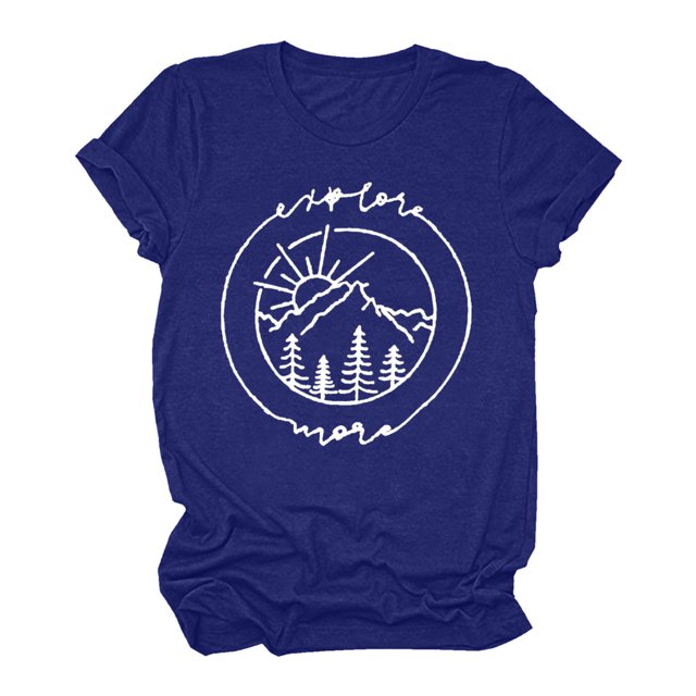 Gibobby Playera de Manga Corta Casual Suave Mujeres Casual Impresión Manga Corta Tops Blusa Cuello Redondo Casual Tee Túnica Camisas(Azul,G)