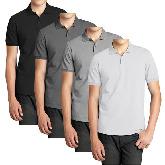 Men’s 4-Pack Short Sleeve Pique Polo Shirt – Modern-Fit Casual & Golf Shirt (Sizes: S-3XL)