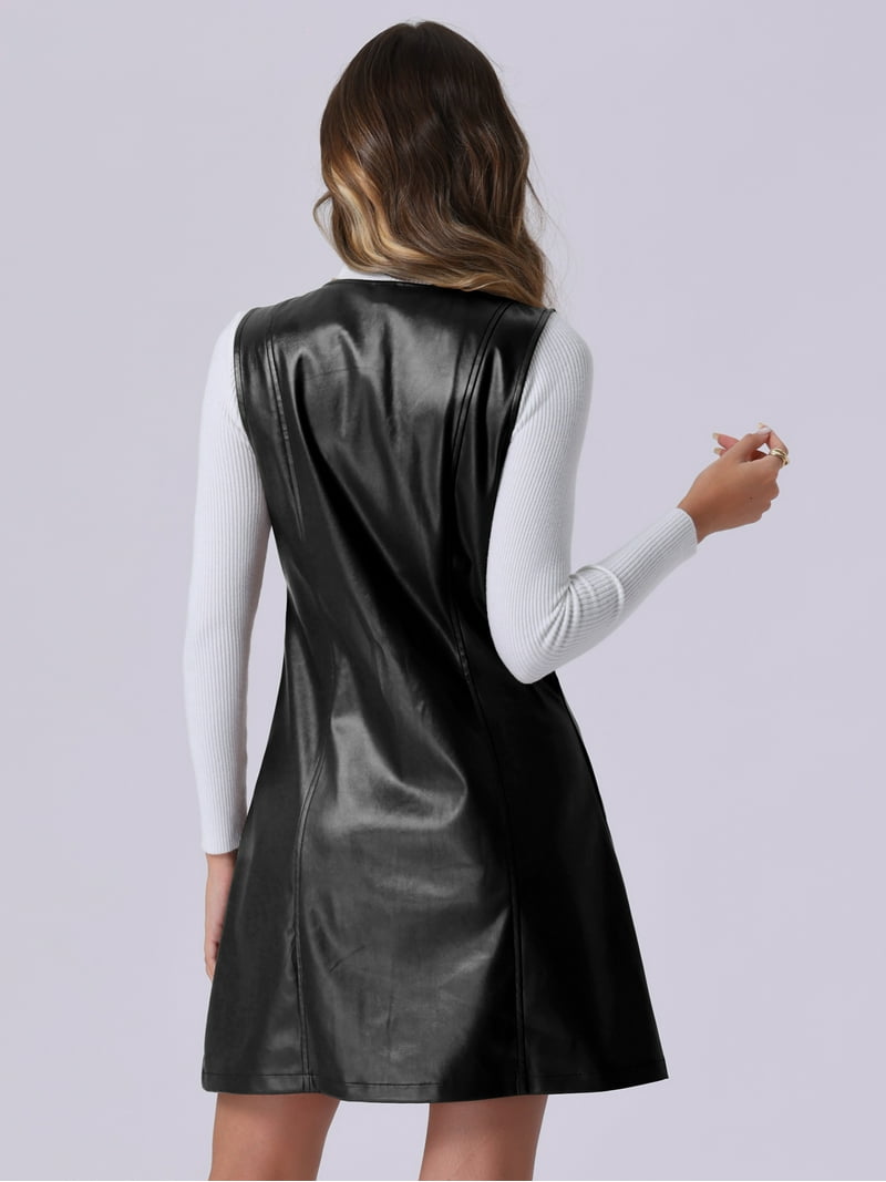 black faux leather pinafore dress Olive Faux Leather Pinafore Dress Hyacinth House Olive Faux Leather / M main image 0