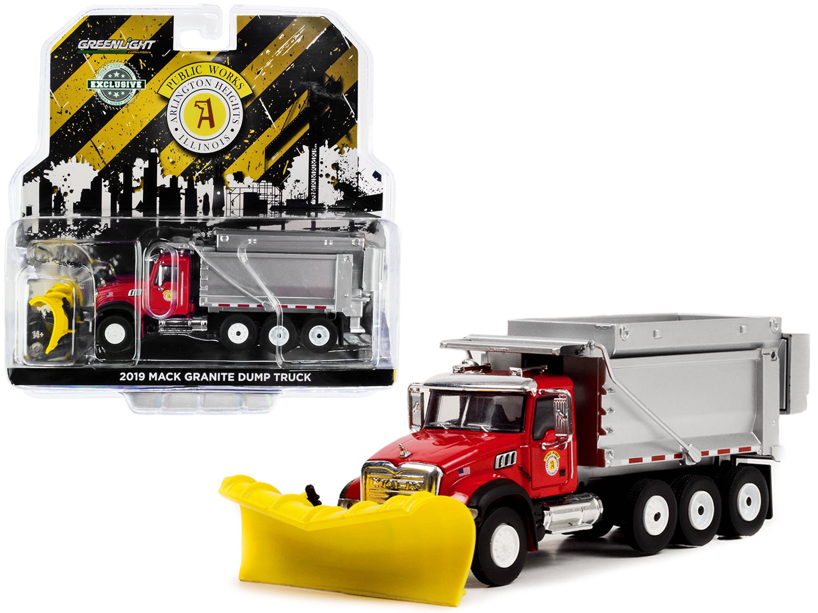 Diecast 2019 Mack Granite Dump Truck with Snow Plow & Salt Spreader Red