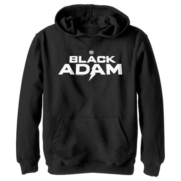 Boy's Black Adam White Logo  Pull Over Hoodie Black X Large