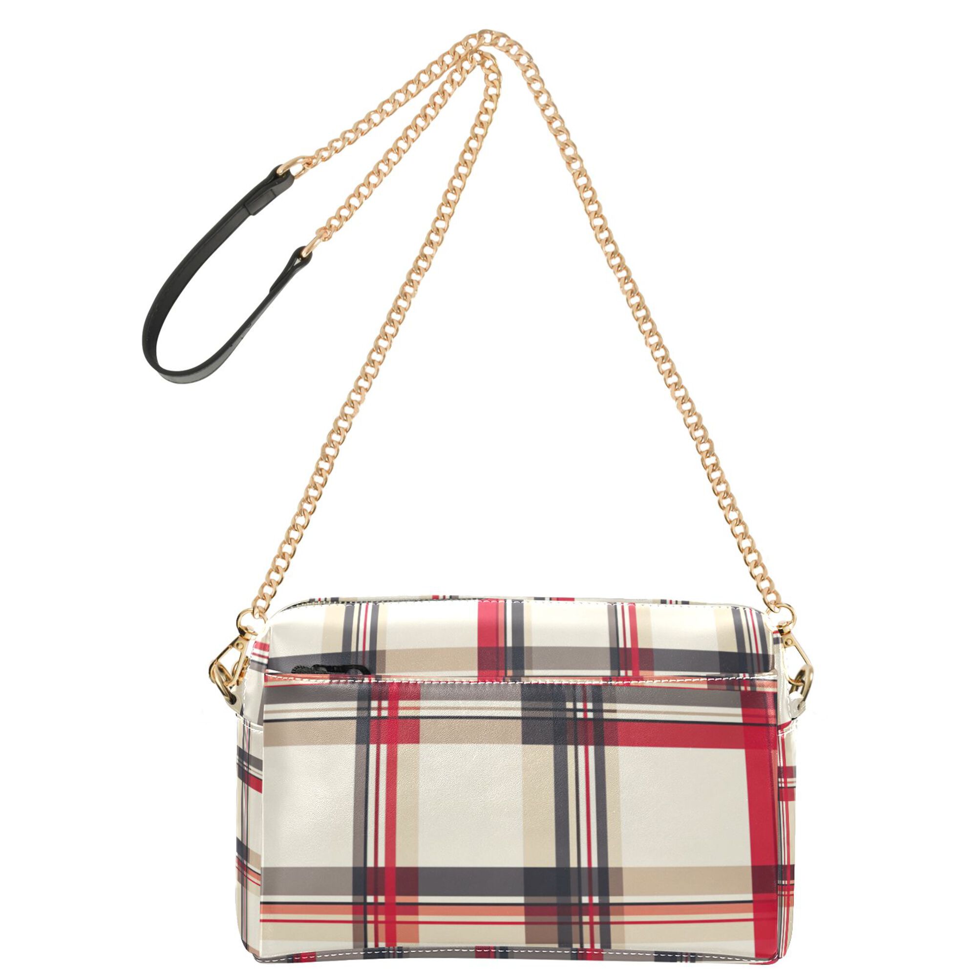 FORMRS Women Crossbody Purse with Chain Strap Vegan Leather Shoulder Handbag, Red Tartan