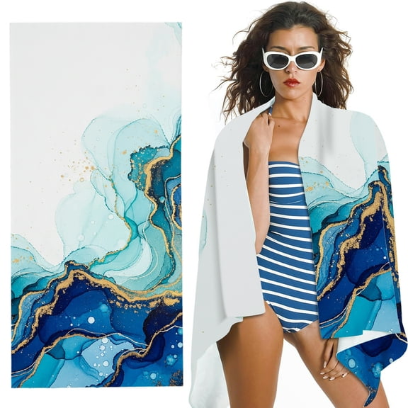RKSupls Abstract Turquoise Marble Oversized Microfiber Beach Towel, Ultra-Soft Microfiber for Bathroom, beach, Soft Super Absorbent- 30x60 in