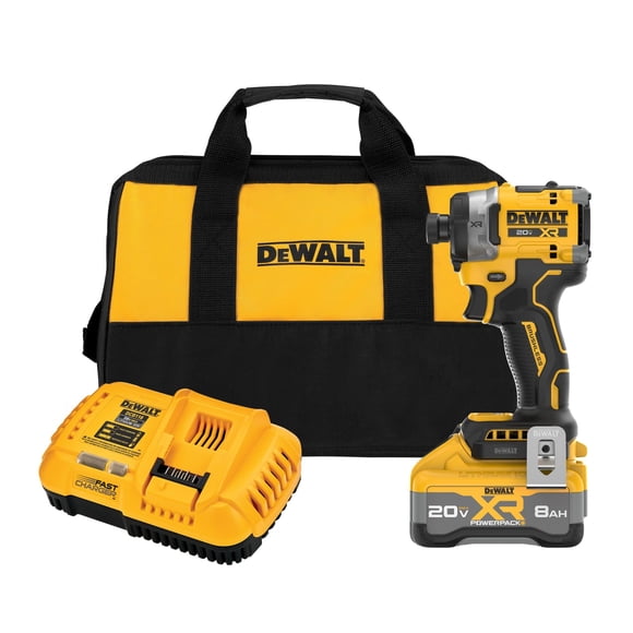 Destornillador de impacto inalámbrico DEWALT 20V MAX XR de 1/4 pulgadas con batería de 8AH