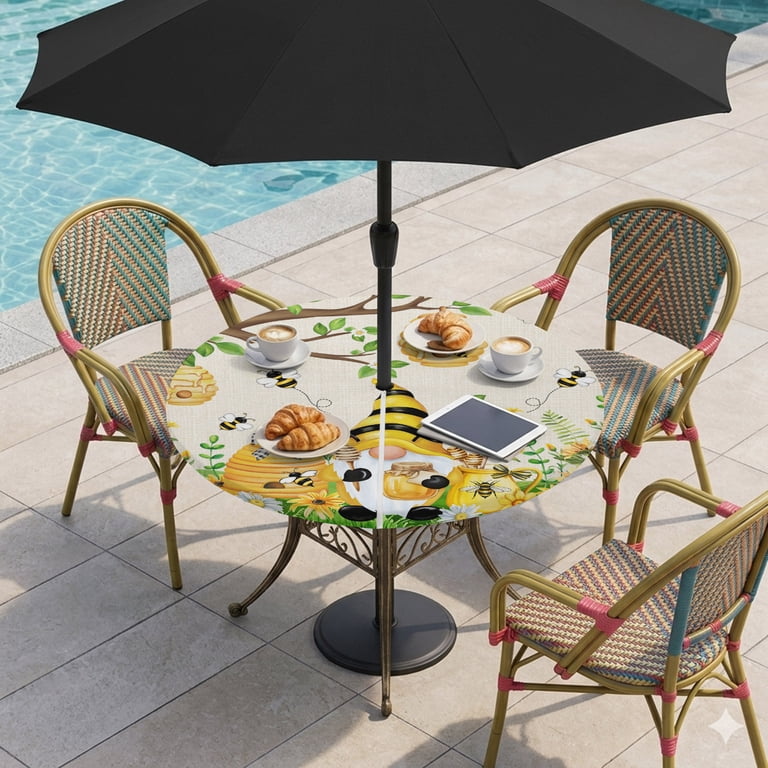 honeycomb patio umbrellas 9' dia. Classic Hexagonal | weight capacity to stand firm in breezy conditions Outdoor Tablecloth with Umbrella Hole