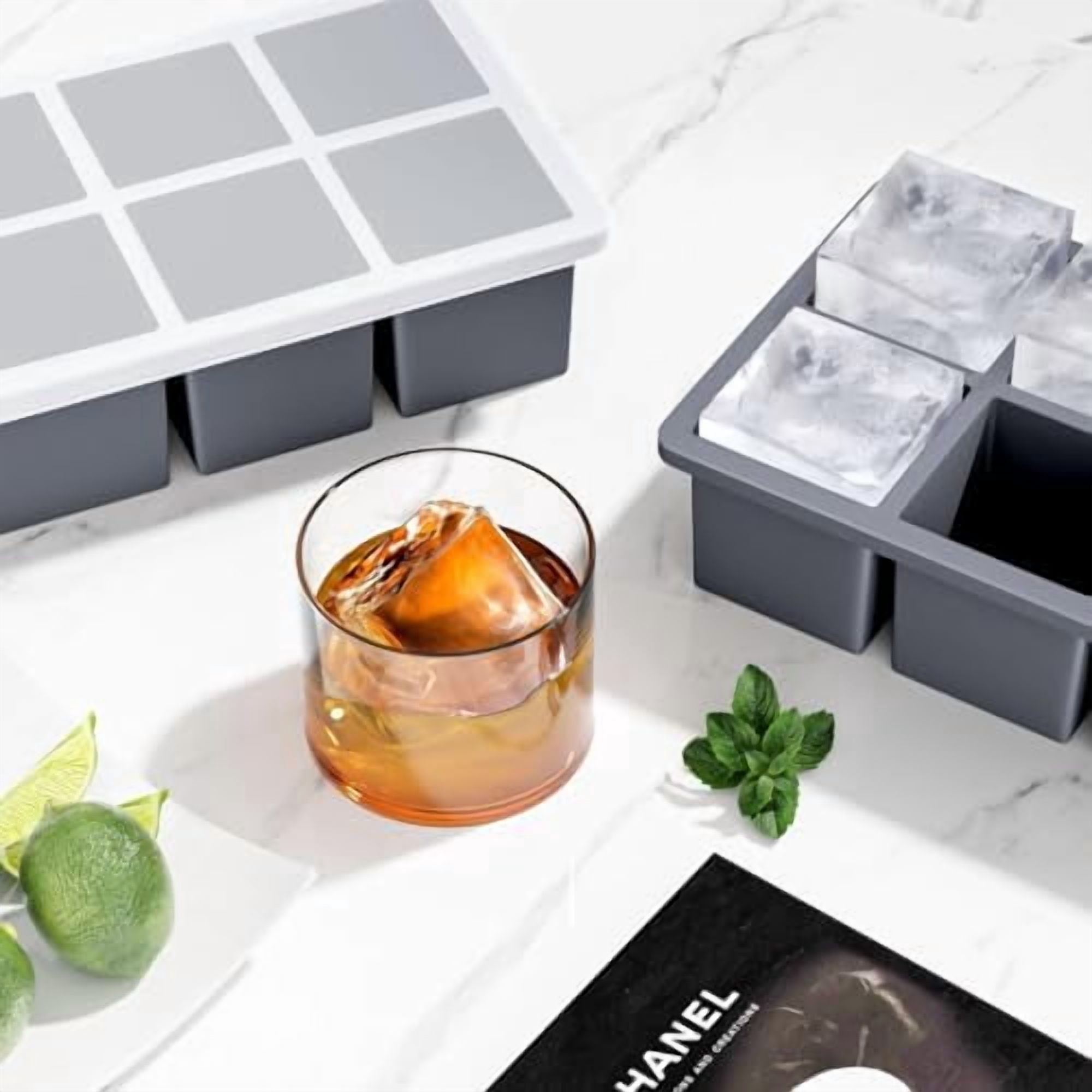 Large Square Ice Cube Tray Set for Whiskey & Cocktails - 3-Pack Silicone Big Ice Cube Maker - 2-Inch Huge Cubed Ice Molds for Whisky, Cold Drinks, and Bartending Gifts