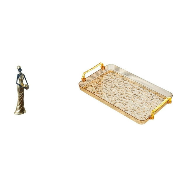 Juego de figuras de mujeres africanas con estatua de dama tribal africana, adorno de resina, bandeja rectangular hecha a mano para servir y almacenar