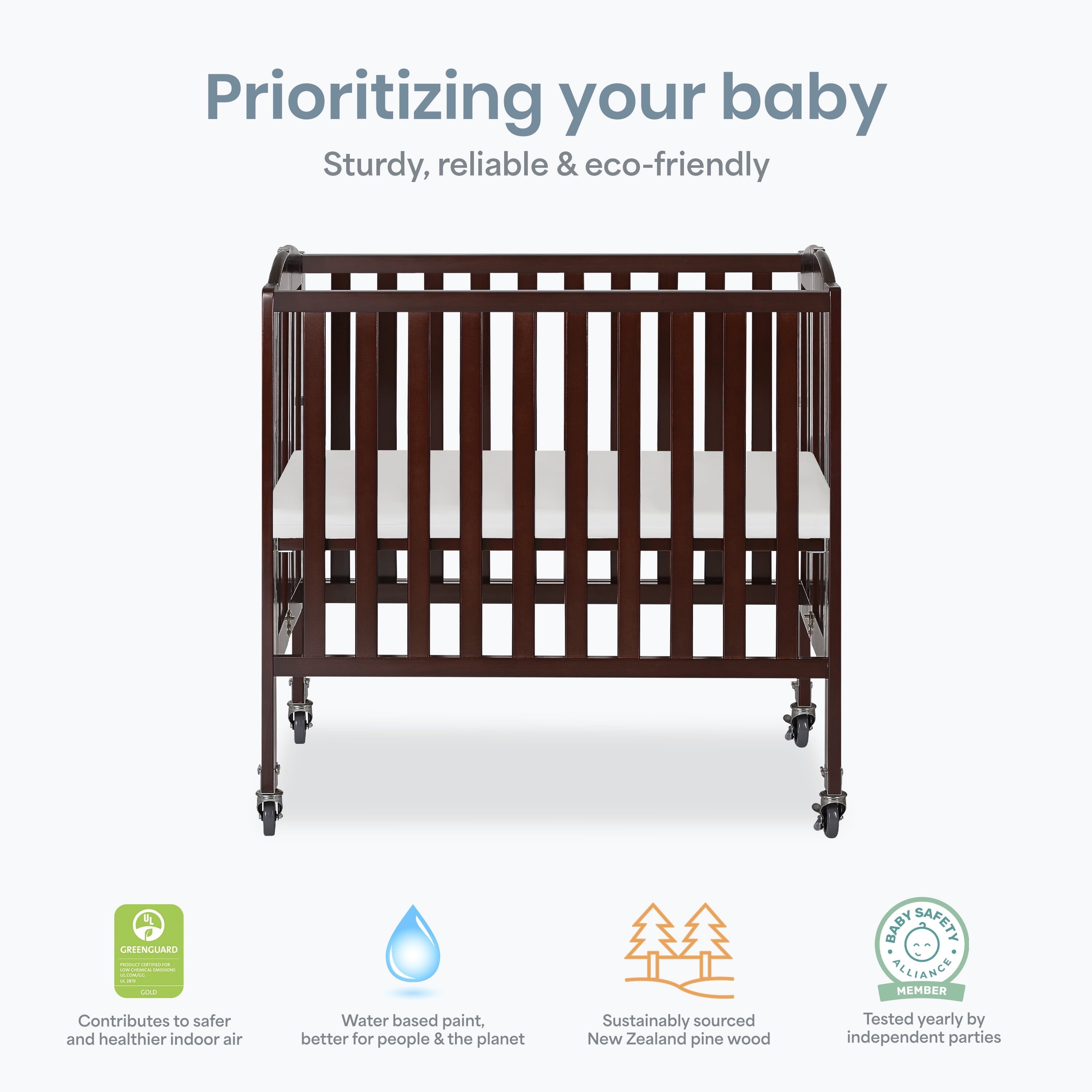 Dream On Me Birch 3-in-1 Folding Portable Mini Crib, Espresso