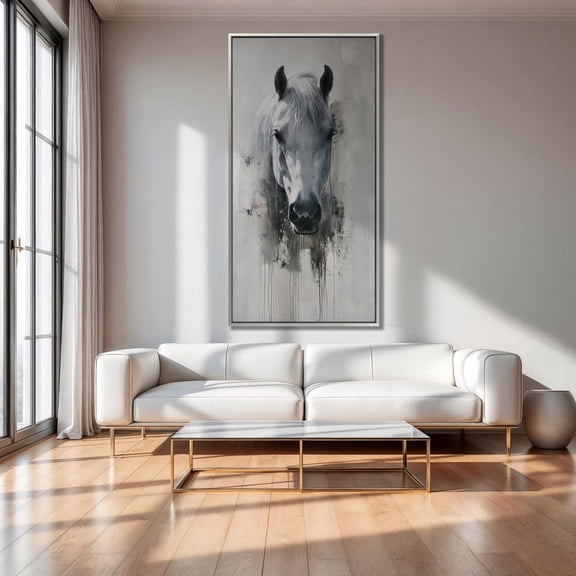 Modern White Gray Horse Print Abstract Rustic Animal Wall Art Graceful Equestrian Decor Farmhouse Poster Ready to Hang, Size 8x12 UNFFRAMED F03.1.8l2849