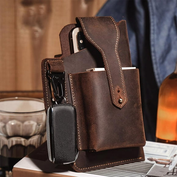 Funda para teléfono móvil hecha a mano, deportes portátiles, bolsa de cinturón de almacenamiento para teléfono móvil Café Colcomx Funda de teléfono para hombres