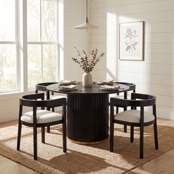 Christopher Knight Home Modern Dining Set for 4, Round Pedestal Table with Arm Chairs, Black Beige