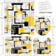 thumbnail image 2 of Juego de cortina de ducha geométrica amarilla con tapa de inodoro y alfombrillas antideslizantes, cortina de ducha abstracta cuadrada negra y gris de 4 piezas para baño, decoración de baño de línea, 2 of 7