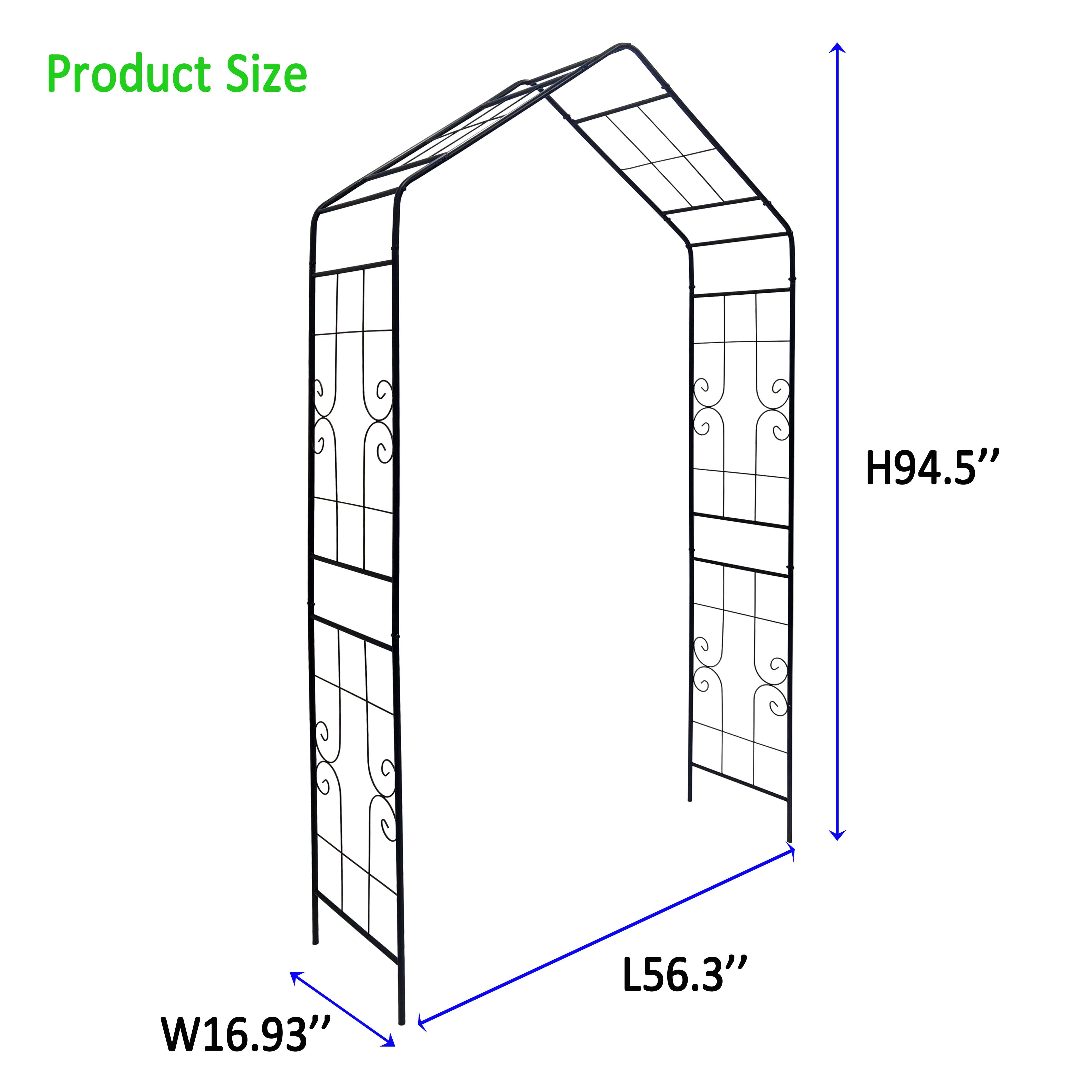 Garden Arch, Climbing Plants Support Rose Arch Outdoor Black L56.3" x W16.93" x H94.5"