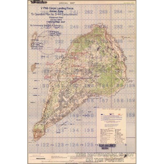 Battle of Iwo Jima, Marine Corps Map - 24"x36" Poster