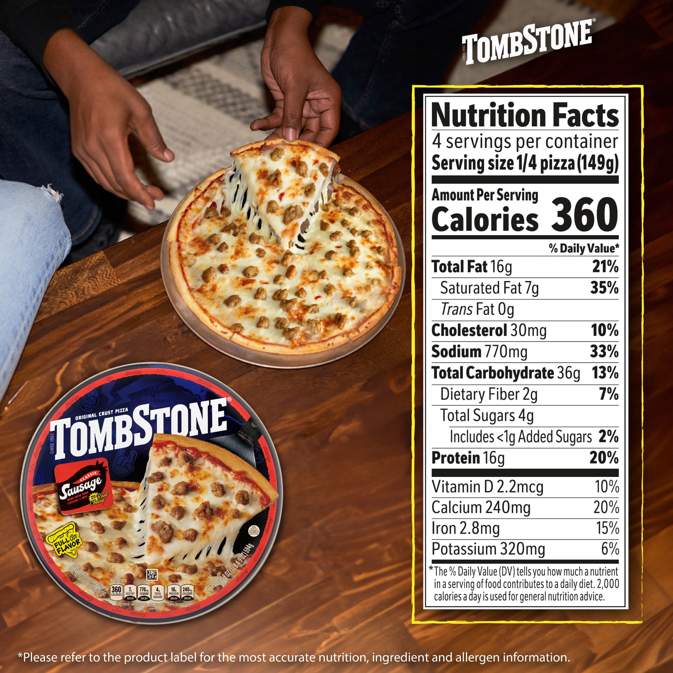 Tombstone Sausage, Original Thin Crust Pizza with Zesty Tomato Sauce, 20.9 oz (Frozen)​