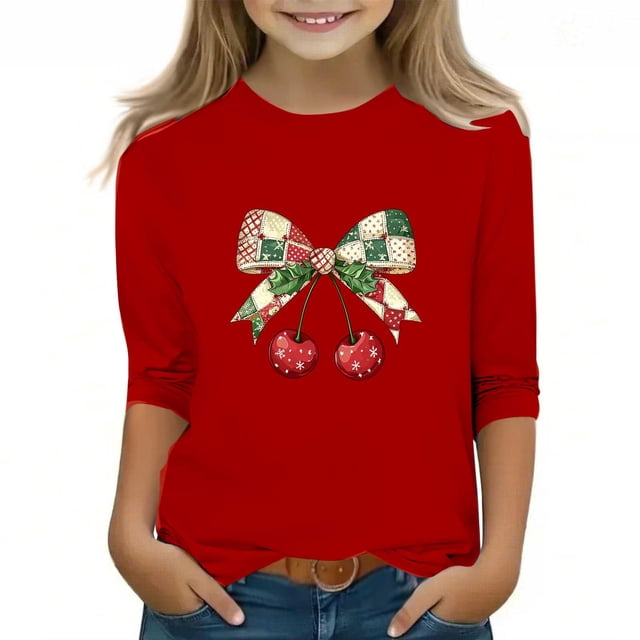 YUNAFFT Chemises de Noël pour Garçons et Filles 3-12 Ans Manches Courtes Décontractées en Coton Extensible Col Rond