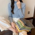 thumbnail image 1 of Autumn Winter Women Stripe Sweater Half-turtleneck Rolled Edges Thin Pullover Lady Skinny Elastic Long Sleeve Casual Knitted Top, 1 of 5